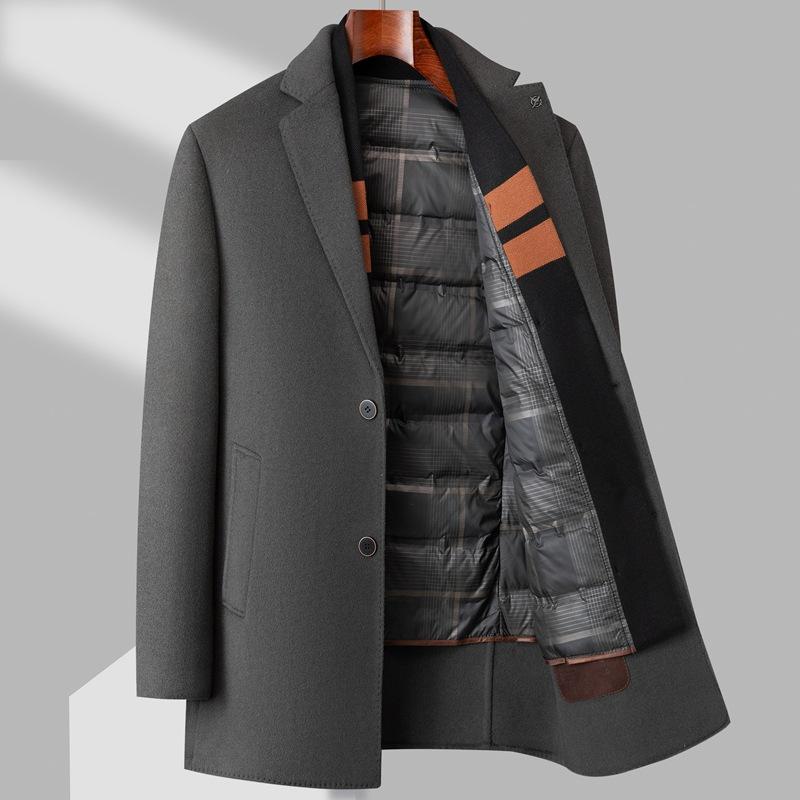 Double-sided Woolen Coat Men's Coat Autumn and Winter Scarf Business Removable Down Liner Woolen Coat