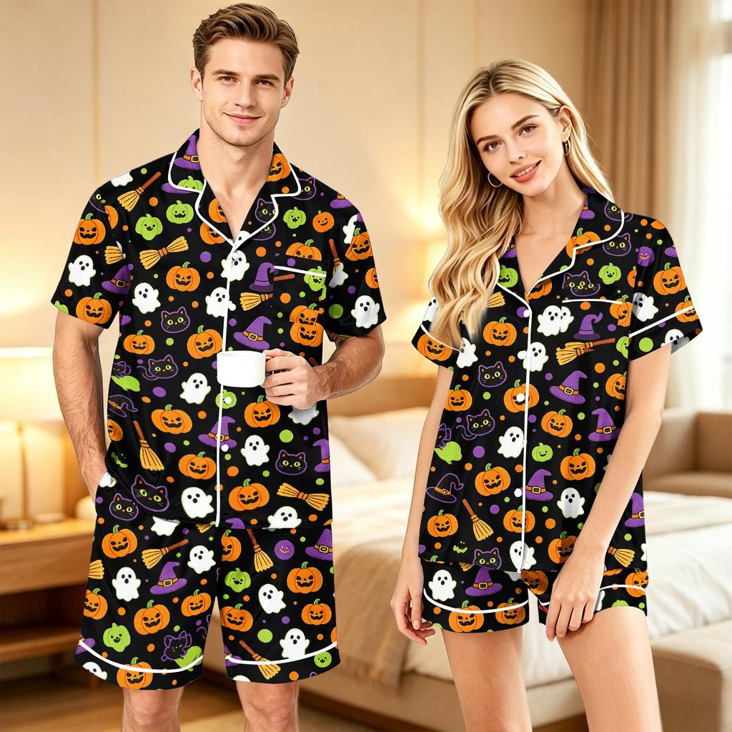 Couples Halloween Print Comfortable Pajama Set for Loungewear