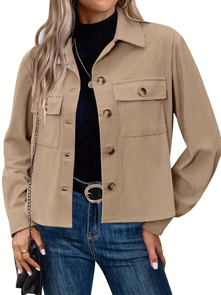 2024 Trendy Women's Casual Corduroy Crop Jacket: European & American Style Button-Up Cardigan