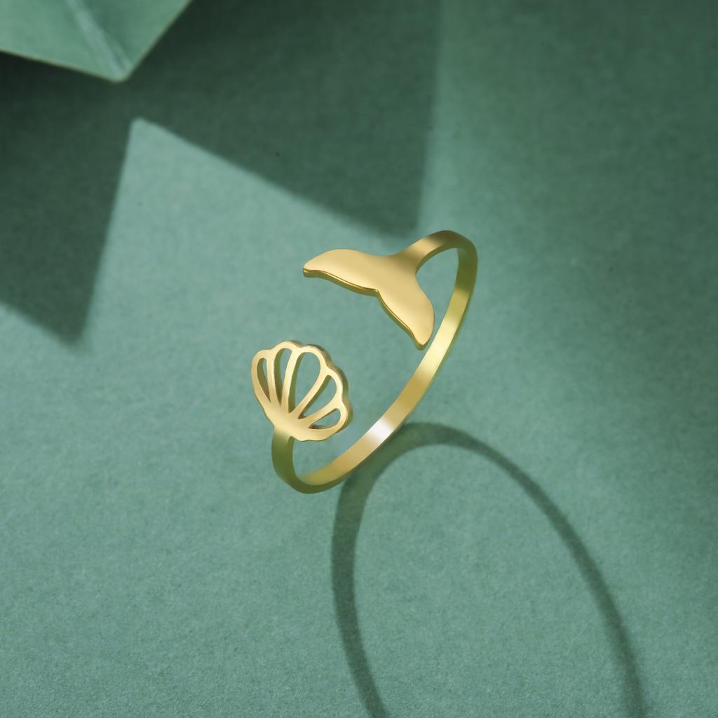 Lemegeton Mermaid Fish Tail Whale Opening Rings Cute Sweet Women Resizable Ring Stainless Steel Midi Finger Knuckle Jewelry Gift