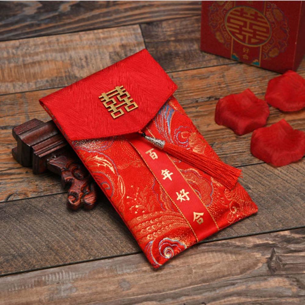 New Year Blessing Words 2025 Money Pocket Brocade Cloth Tassel New Year Money Bag Chinese Wedding