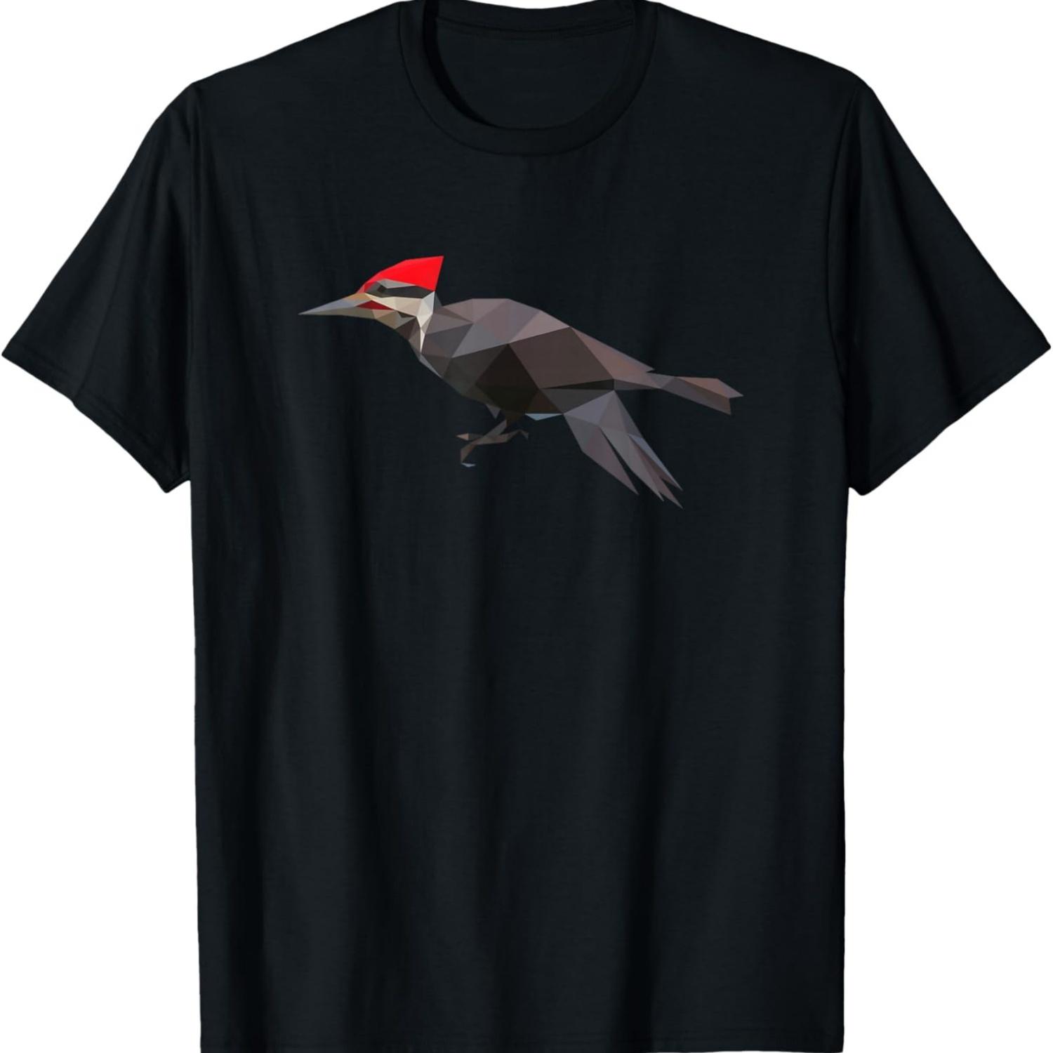 Geometric Woodpecker Bird Shirt Birdwatching Bird Lover T-Shirt S чёрный