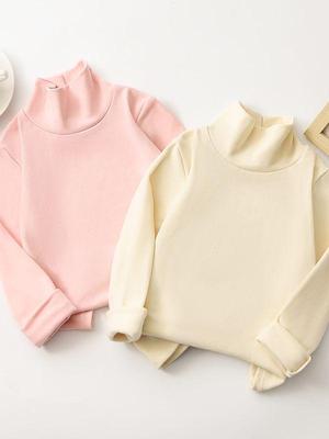 Children's Korean Style Long-Sleeve Mock Neck T-Shirt, Solid Color, Autumn/Winter, Versatile Base Layer for Boys and Girls.
