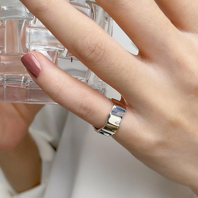 925 Sterling Silver Fold Smooth Surface Adjustable Rings For Women Wedding Engagement Luxury Jewelry Accessories Wholesale
