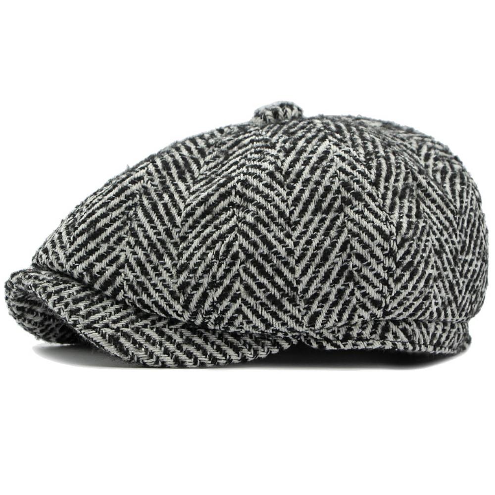

HT4409 Beret Cap Autumn Winter Cap Hat Men Women Striped Artist Painter Wool Beret Hat Male Female Ivy Octagonal Flat Cap Berets 55-60cm Adjustable чорний білий колір