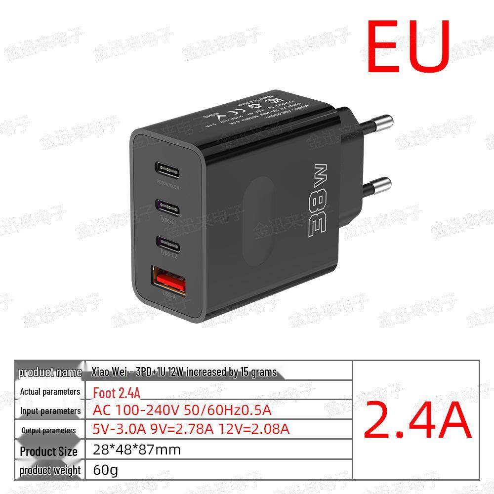 PD 12W USB Multi-Port Fast Charger with EU/US/UK Plugs for Travel