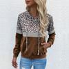 Leopard Print Patchwork Women Hoodie Loose Winter Fall Pocket Sweatshirt