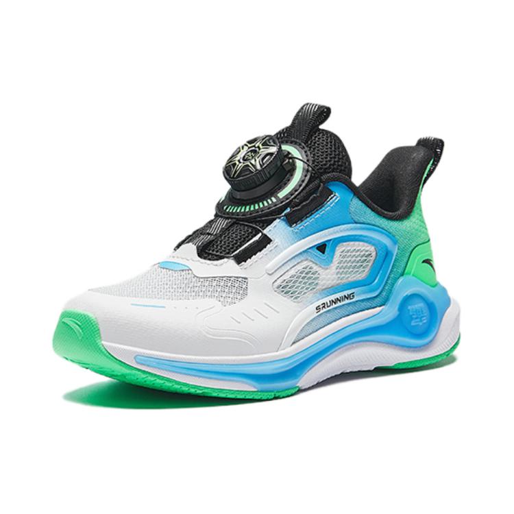 Anta Kids Comfortable Versatile Physical Test Non-Slip Wear-Resistant Low-Top Running Shoes Kids Sneaker White Blue Green 312439903-3