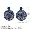 Ethnic Vintage Round Printed Wooden Earrings for Women Simple Muticolor Flower Pattern Drop Earring Daily Party Jewelry