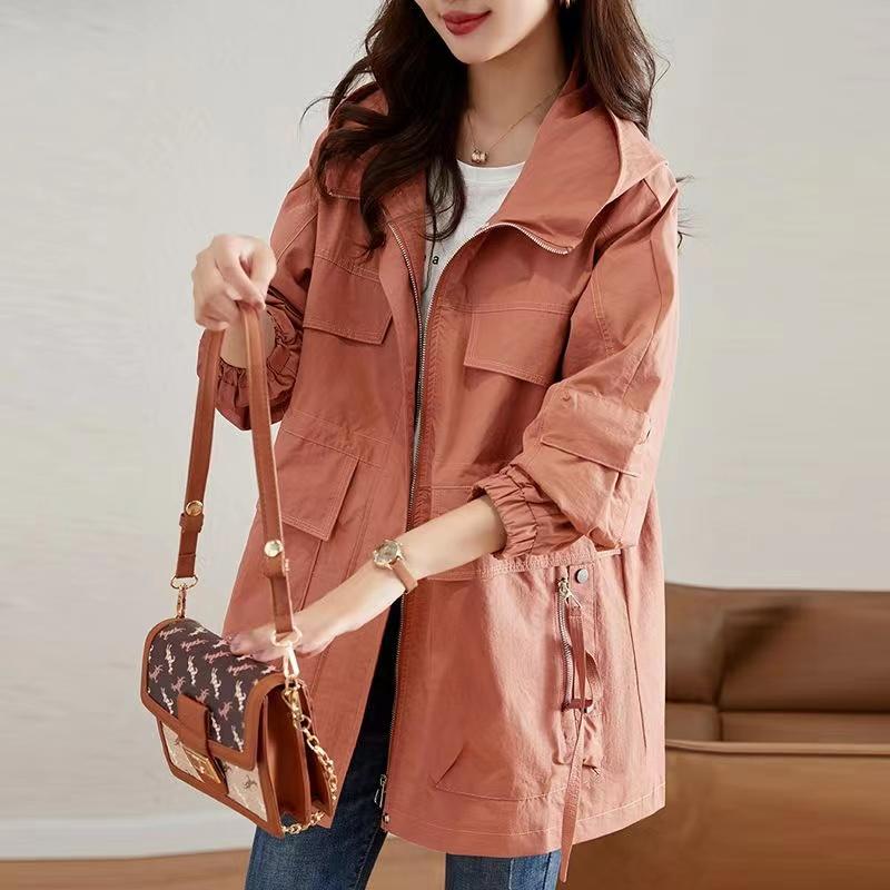 Große Größen Damen Frühling Mittellange Windjacke im Westernstil Damen Frühlings- und Herbstmodelle