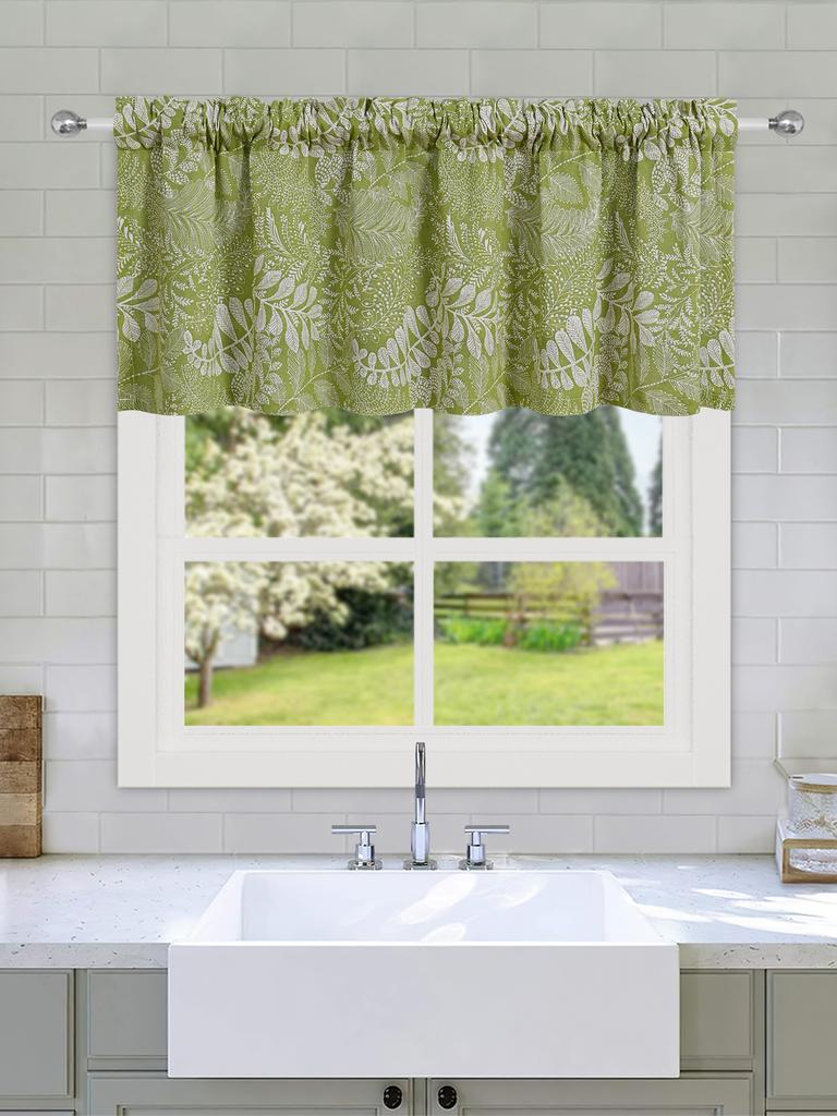 1pc Small Window Curtains for Bedroom Short Curtain for Bathroom Living Room, Leaves Print Through Rod Blackout Curtains (95%)