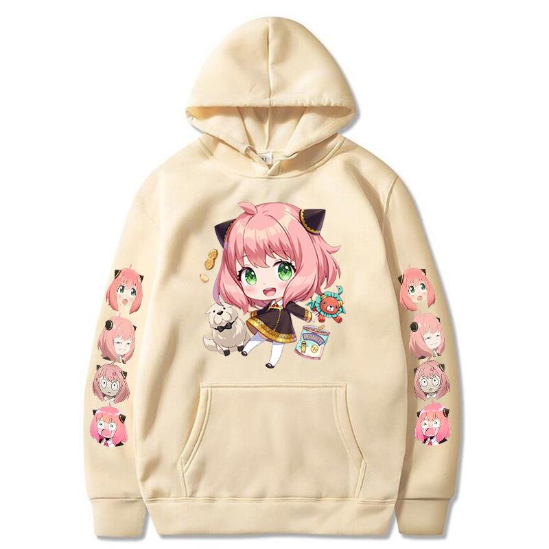Anime SPY X FAMILY Anya Bond Søt Streetwear-hettegenser med mønster for menn Kvinner Høst varme fleecegensere Morsomme hettegensere i overdimensjonerte størrelser