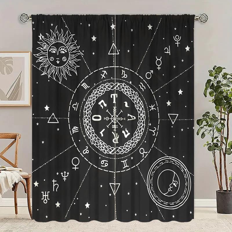 2pcs- Cool black totem polyester fabric curtains, ornamental curtains used for bathrooms, bedrooms, living rooms and family rooms