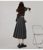 Gray Korean-Style High-Waisted Pleated Midi Skirt for Petite Women: Spring/Autumn A-Line Umbrella Design