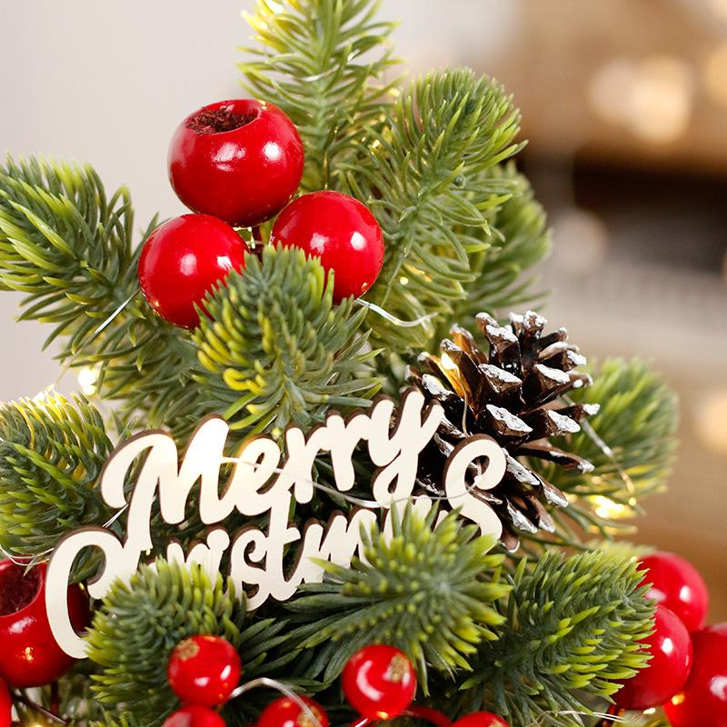 Hot Sale European Style Mini Christmas Tree Decorations Handmade Red Fruit LED Pine Desktop Mini Home Decorations for Christmas