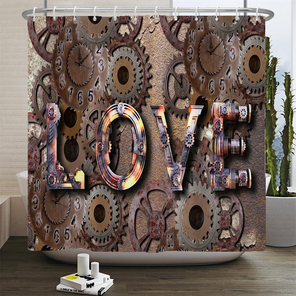 Old Retro Metal Industry Style Shower Curtain Waterproof Bathroom Curtain Art Individuality Home Decorative Curtain With Hooks