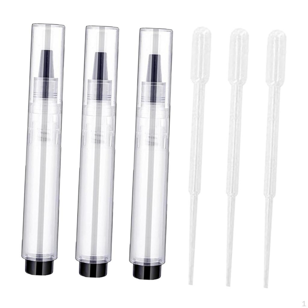 3 Pieces Pen Set Fillable 6ml Empty Single Hand Press Brushes Nail Oil Pens for Lipgloss Furniture