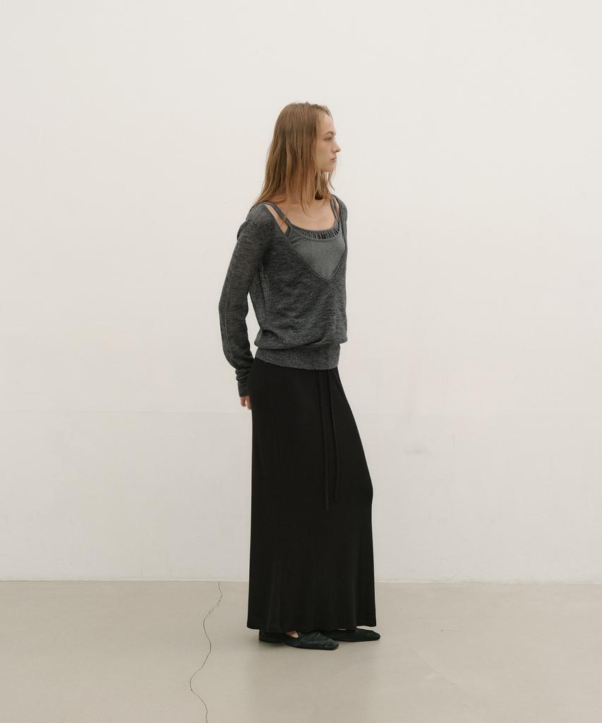 Loutaideu Silky Sweat Maxi Skirt [Black]
