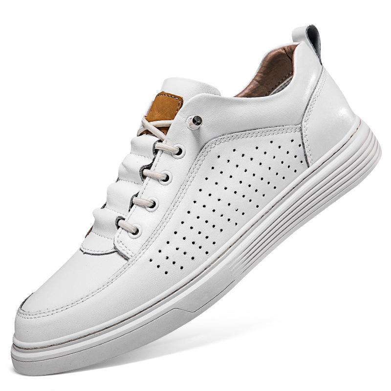 Men s Genuine Leather Mid-Top Board Shoes, Invisible Height Increasing Casual Sneakers 45