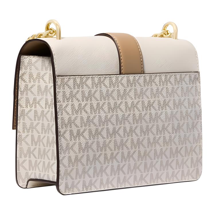 Michael Kors Mk Greenwich Logo Print Leder Schulter Crossbody Tasche Kleine Damen Taschen Vanille-Weiß 35S5GGRC1B-VANILLA-ACRN