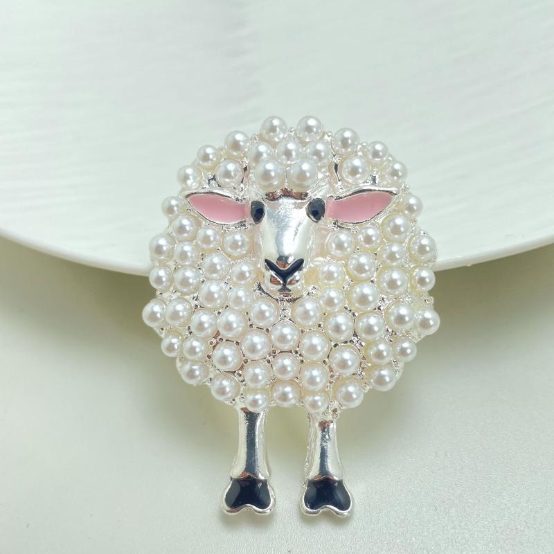 1Pcs Sheep Shape Full Drill Design Elegant Decoration Vintage Pearl Brooch For Women Daily Outfit