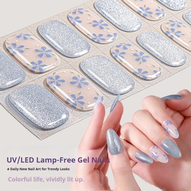 Cat-Eye Nagelsticker ohne Backen oder UV-Schutz, Grenzüberschreitende Florale, Karierte, Gepunktete Gel-Nagelsticker