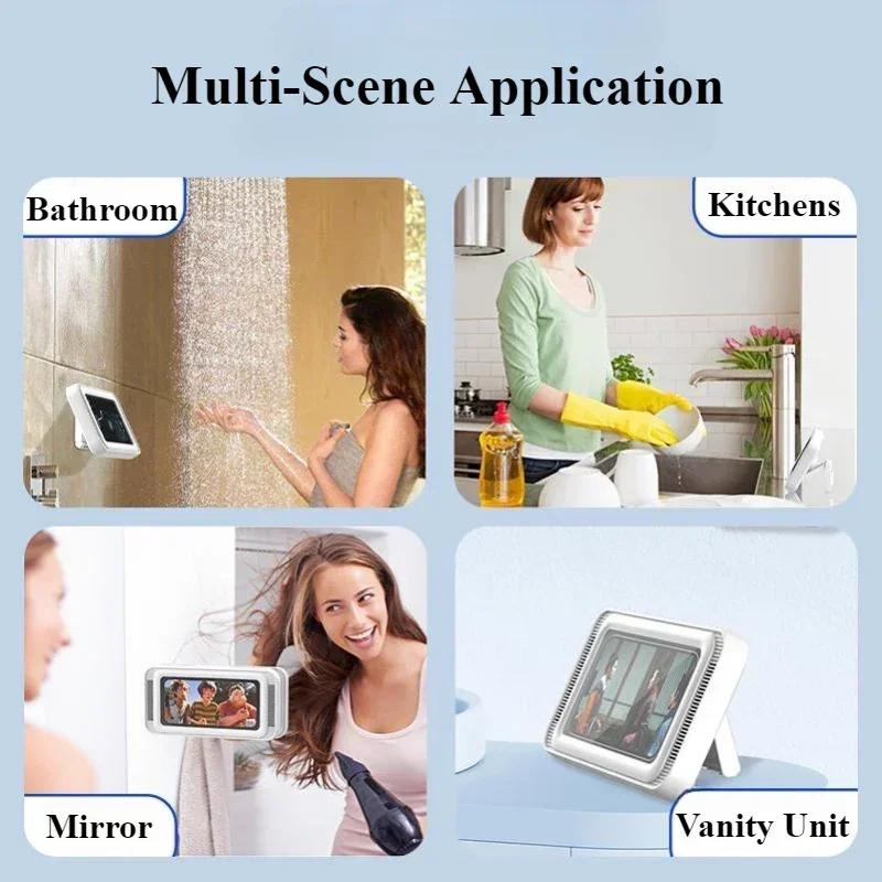 Oatsbasf Port Teléfono Impermeable para Baño Soporte de Pared para Teléfono en Casa Caja Soporte para Teléfono Adhesivo Soporte Táctil para Teléfono Almacenamiento para Ducha