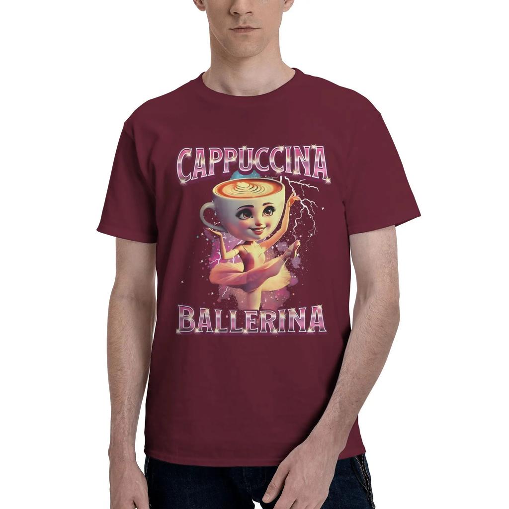Novelty Funny Cappuccina Ballerina Cappuccino Dancer Coffee TShirt Unisex O Neck Pure Cotton T Shirts Short Sleeve Tees Tops