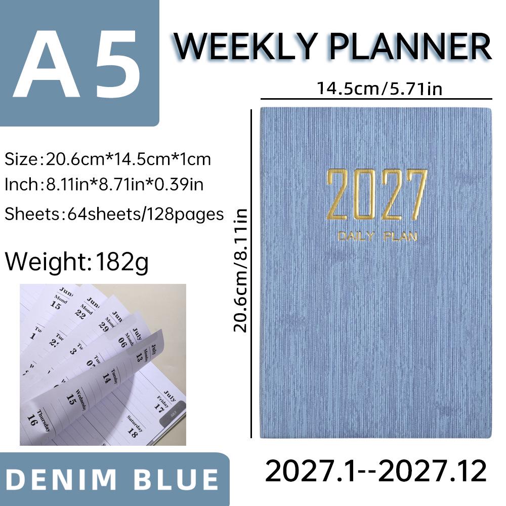 2027 A5 English Leather Weekly Planner Notebook with Daily Plan and Annual Calendar