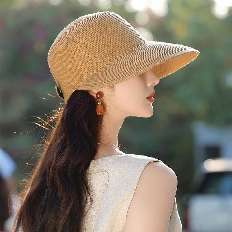 New Fashion Straw Hat Women's Summer Woven Hollow Breathable Sun Cover Sun Protection Hat Big Eaves Foldable Cap