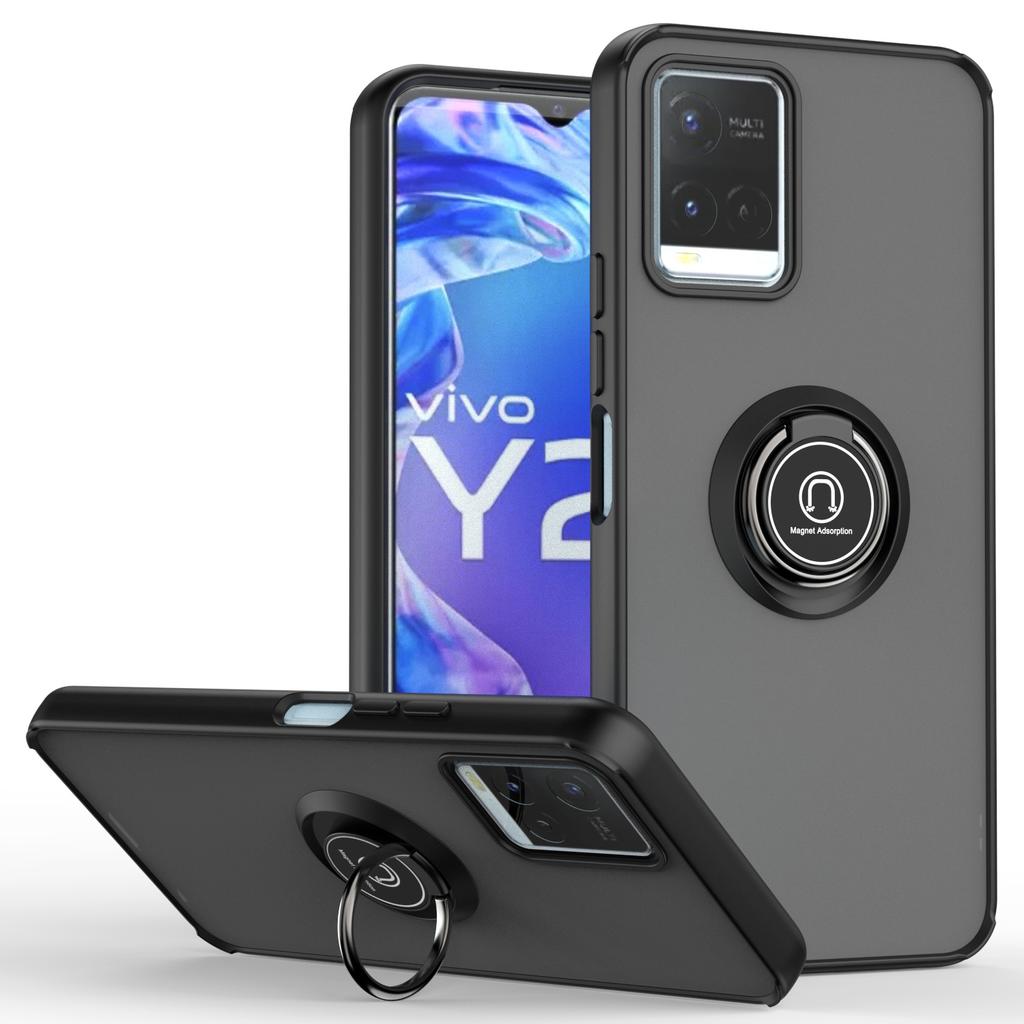 Magnetic Ring Holder TPU Bumper Shockproof Case For VIVO Y21 Y21S Y33S Y20 V21 V21E Y17 Y15 Y12 Y11 Matte Hard PC Back Cover
