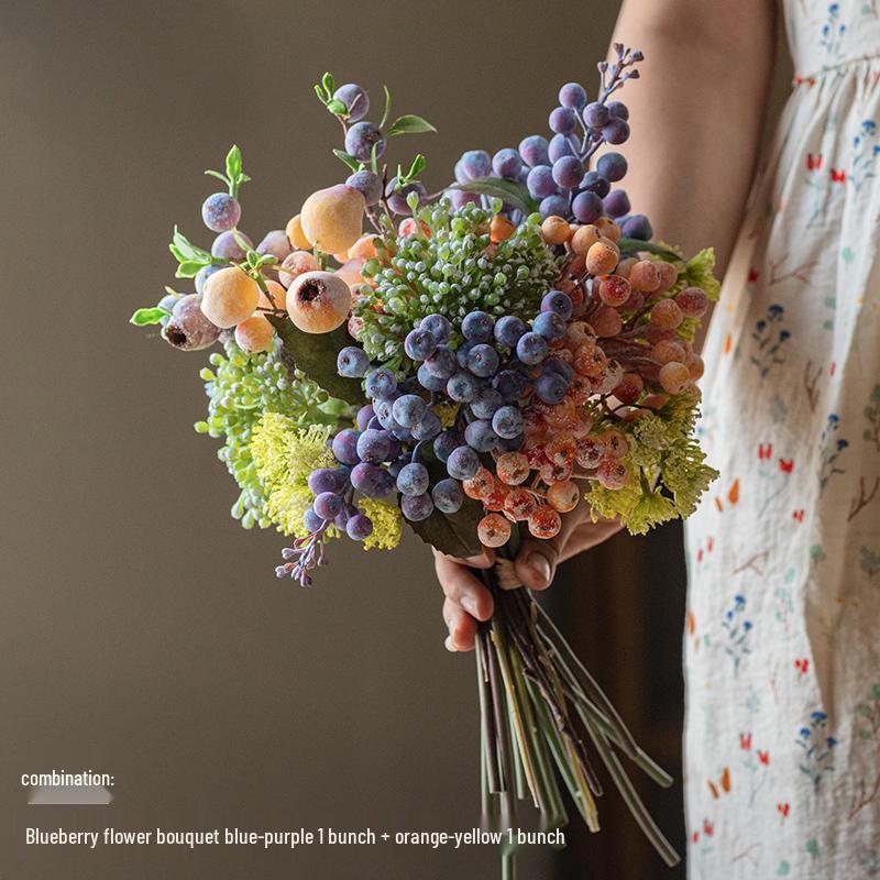Bionic Blueberry Artificial Flowers for Living Room Decoration - Dried Flower Bouquets Arrangement