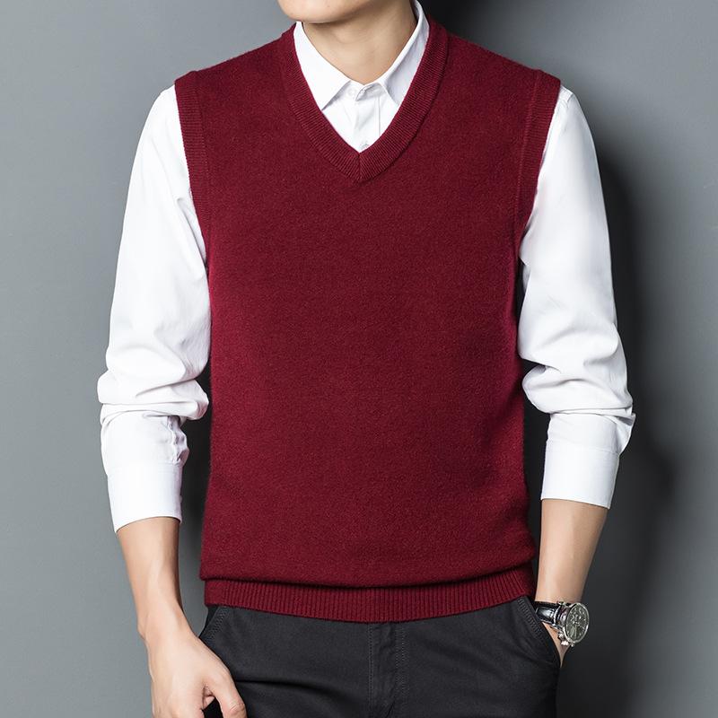 2024 Men Sweater Knitted Vest Sleeveless Sweater Vest Stylish Men Sleeveless Knitted Sweater Vest Solid V-Neck for Autumn
