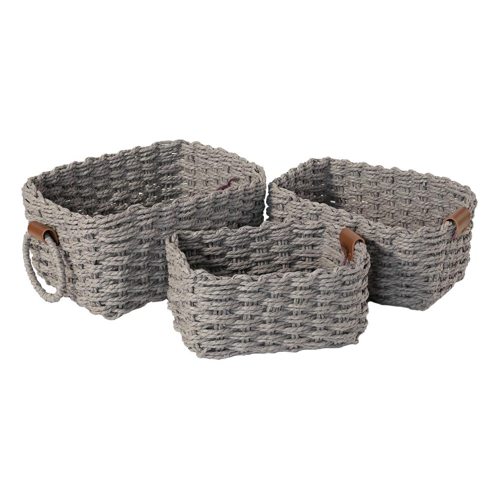 3PCS Woven Storage Basket, Paper Rope Storage Basket with Handle, Small Woven Basket for Organising, Decorated Cute Gift Basket