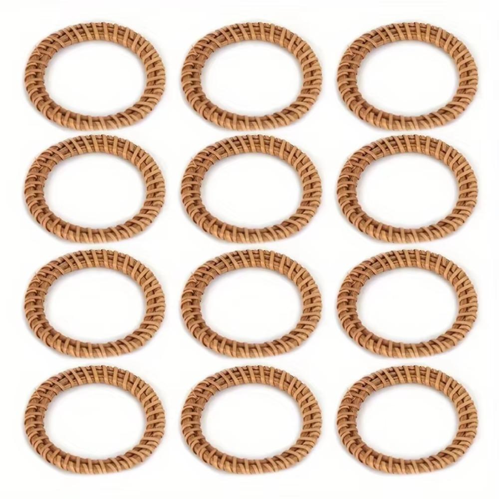 12Pcs Reusable Table Napkin Buckle Rustic Napkin Holder Practical Bohemian Rattan Napkin Ring Hotel