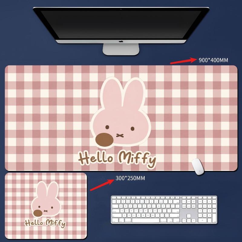 Miffy Desk Mat Pink Extended Mouse Pad Cute Cartoon Printing Smooth Surface Non Slip Rubber Base Keyboard Pad for Office Gaming