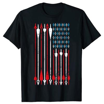 Vintage American Flag Archery Bow Hunting Graphic T-shirts Men Women's Fashion Casual Tshirt 100% Cotton Loose Oversized T Sh...