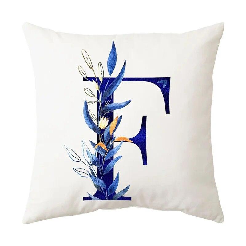 Blue Plant Alphabet Print Pattern Cushion Cover Home Living Room Sofa Decoration Square Throw Pillow Pillow Cover 45x45cm