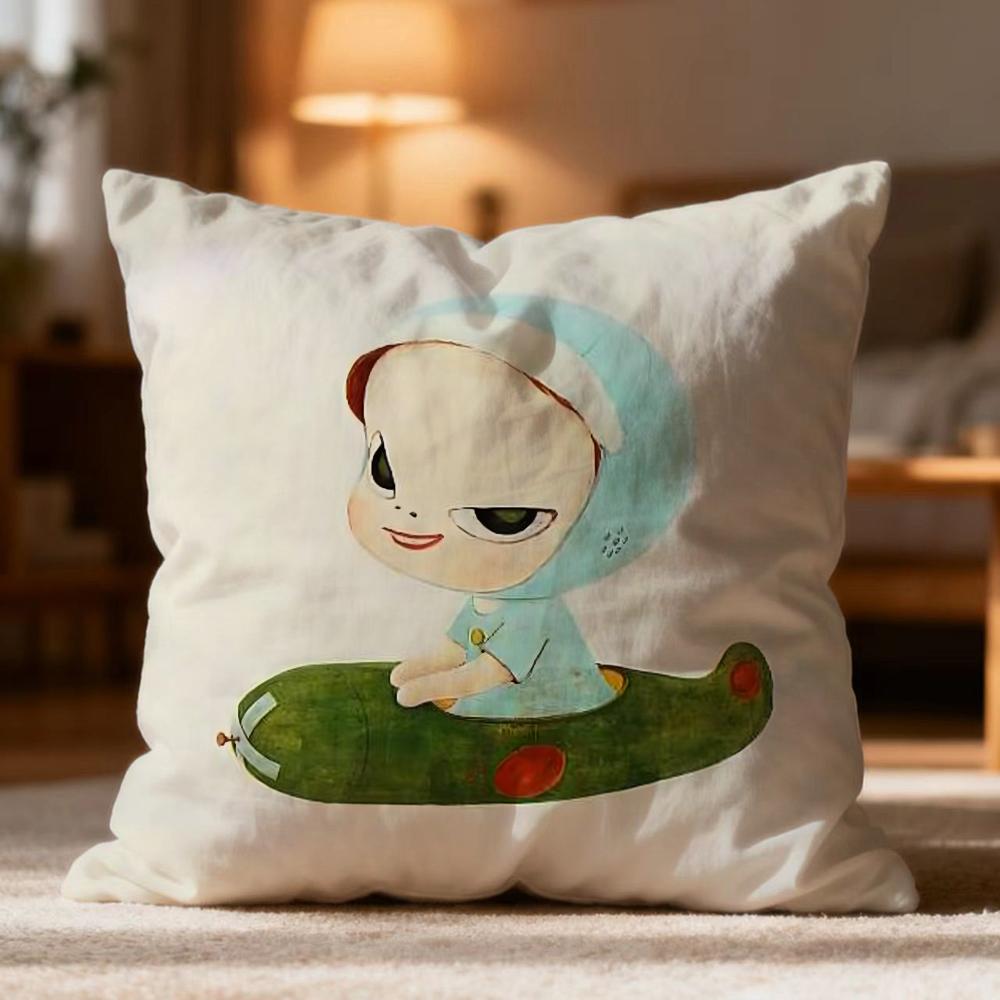 Fashion Y-YYoshitomo Nara Cushion Cover Soft Washable Pillow Case Multi-Scene for Couch Bed Travel Office Use