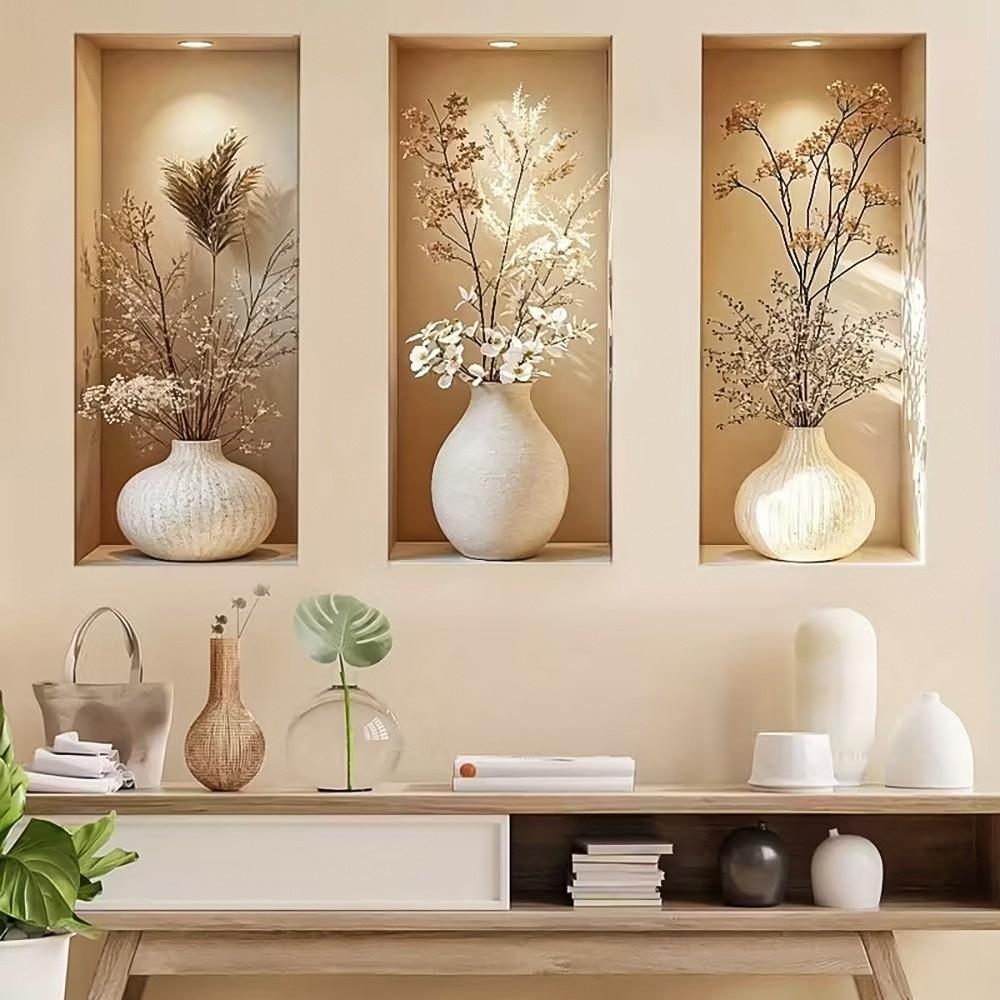 3pcs Self-Adhesive Flower Visual Wall Stickers Modern 3D Effect Wall Stickers Staircase Entrance