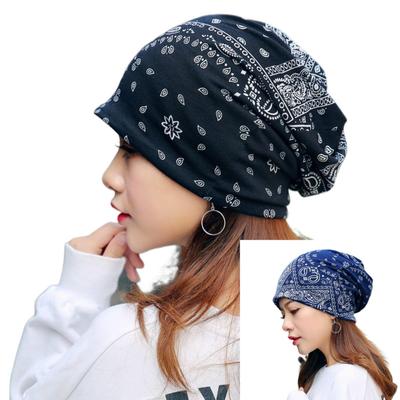 Paisley Print Hair Sun Cancer Openwork for Women Black 1 Cap, Turban, Protection, Care, Chemotherapy, Thin, Breathable, Knit, (1 + Navy)