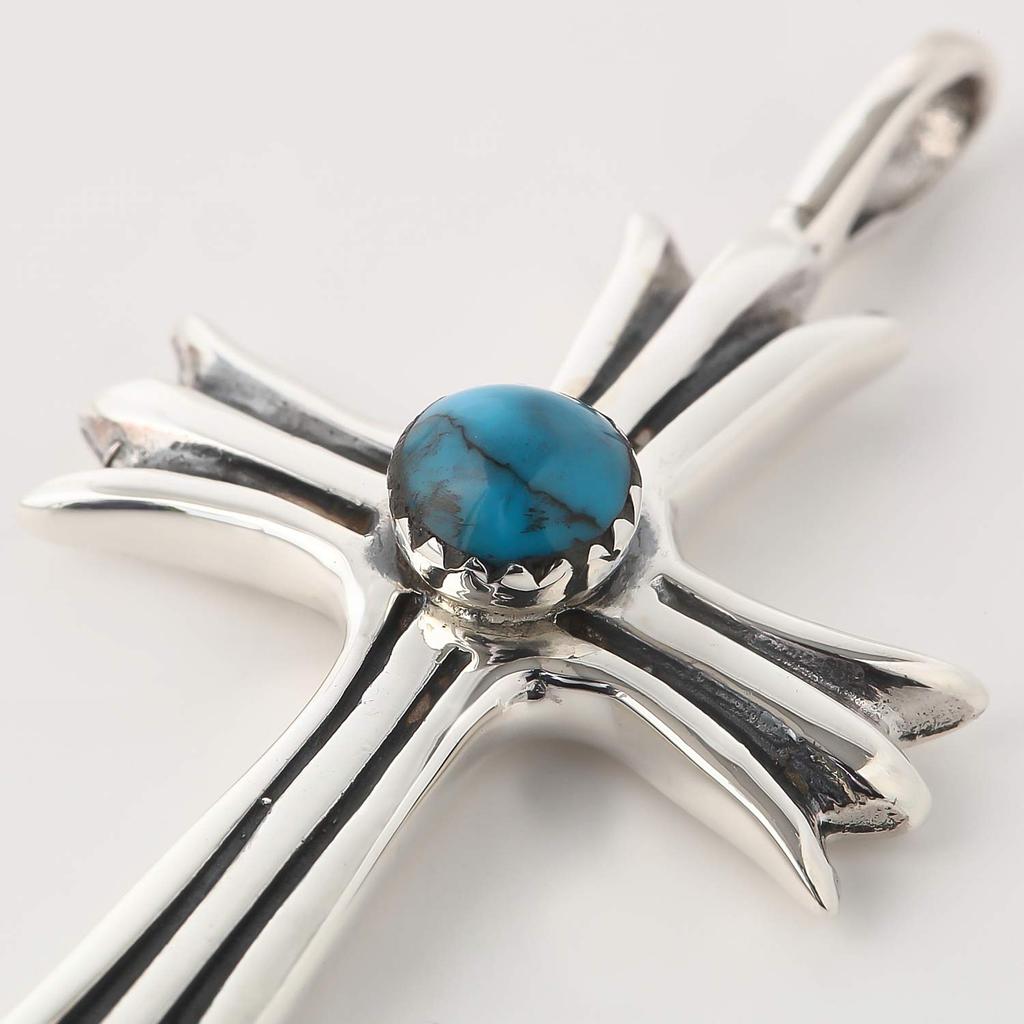 [cmy Select] Silver 925 Pendant Cross Necklace with Turquoise Pendant Top Cmy190202-9