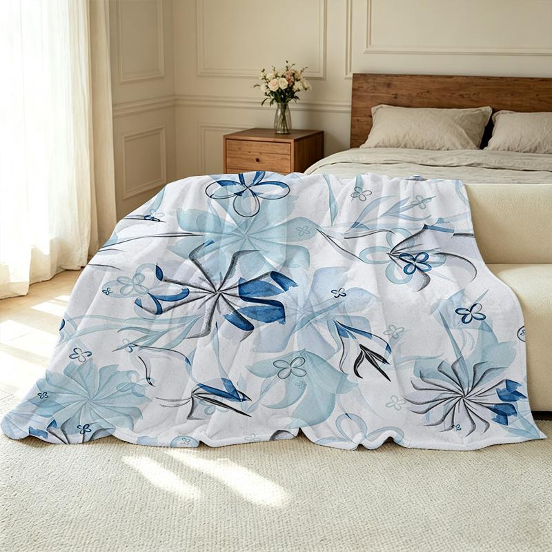 Thick Warm Flannel Throw Blanket, Soft Floral Pattern, Single Size for Home & Guest Room, Perfect for Halloween & Christmas Use