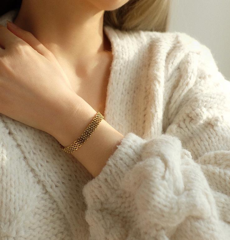 Gold Plated Stainless Steel Watch Belt Stacking Bracelet For Women Occident Metal Texture New Design Bracelet  Gifts