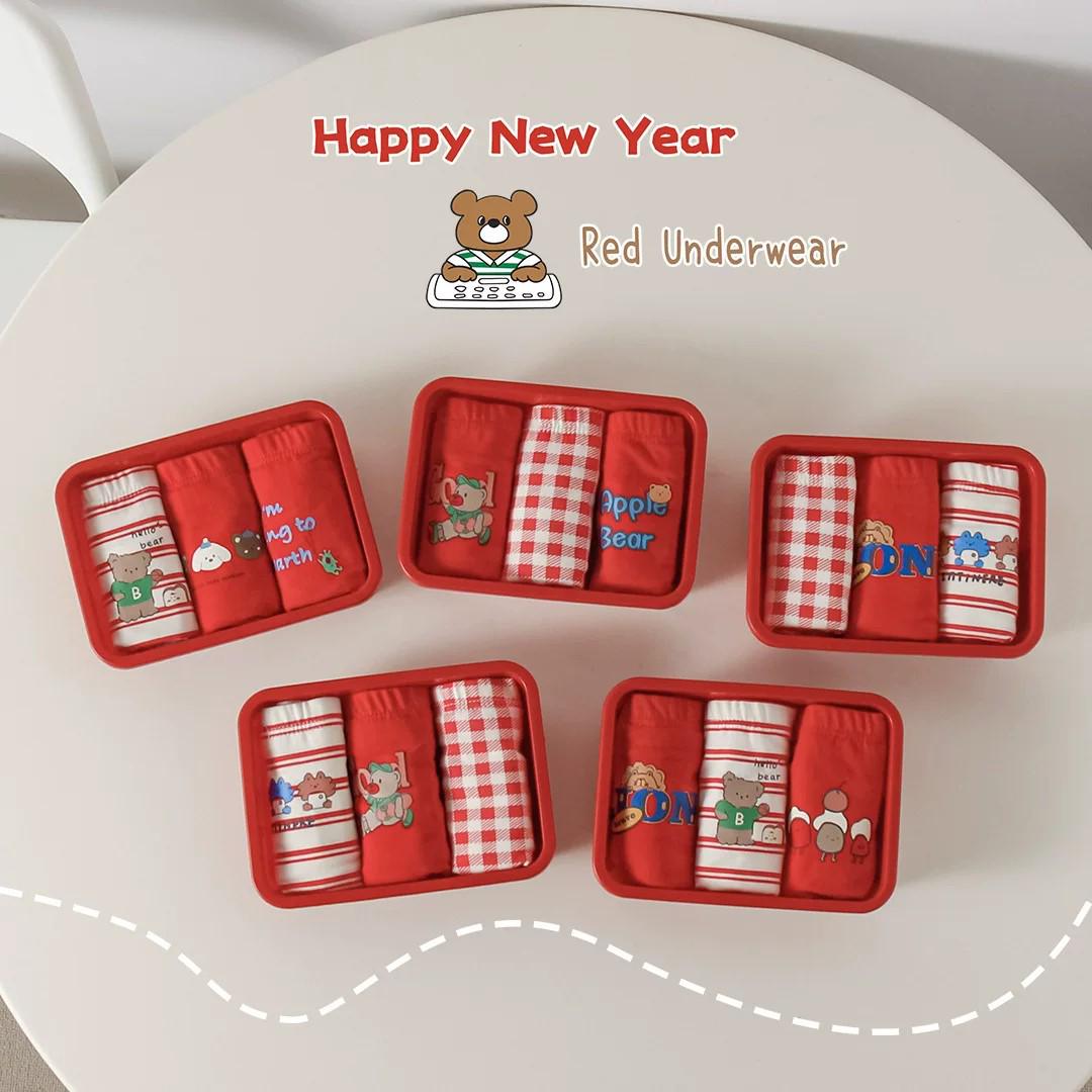 Premium Zodiac Pure Cotton Boxer Briefs for Kids: Unisex Red New Year Underwear in Gift Box 100 - 18-26 lbs