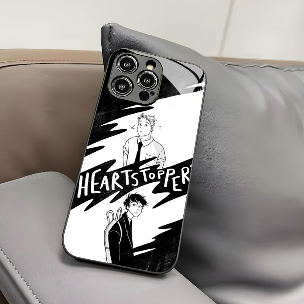 H-Heartstopper Handyhülle für iPhone 17 Air 16 15 14 12 11 13 Pro Max Mini X Xr Xs Puls Schwarze Glasabdeckung