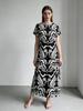 Elegantní dámské jarní/letní dlouhé šaty s retro potiskem - Krátký rukáv, Volný střih, Kulatý výstřih