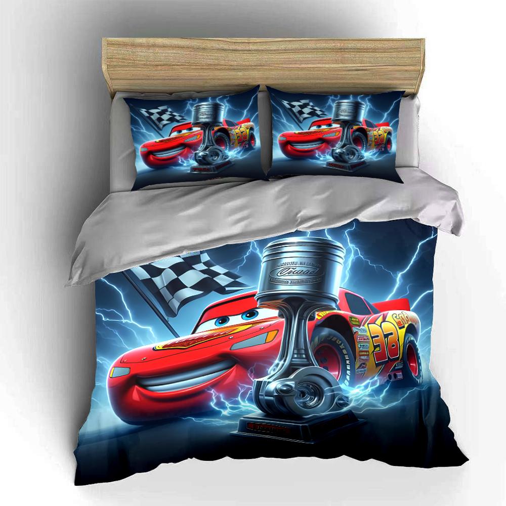 Cartoon Racing Car Pattern Bedding Set Bedding Set (1 Duvet Cover, 2 Pillowcases, Duvet Not Included)