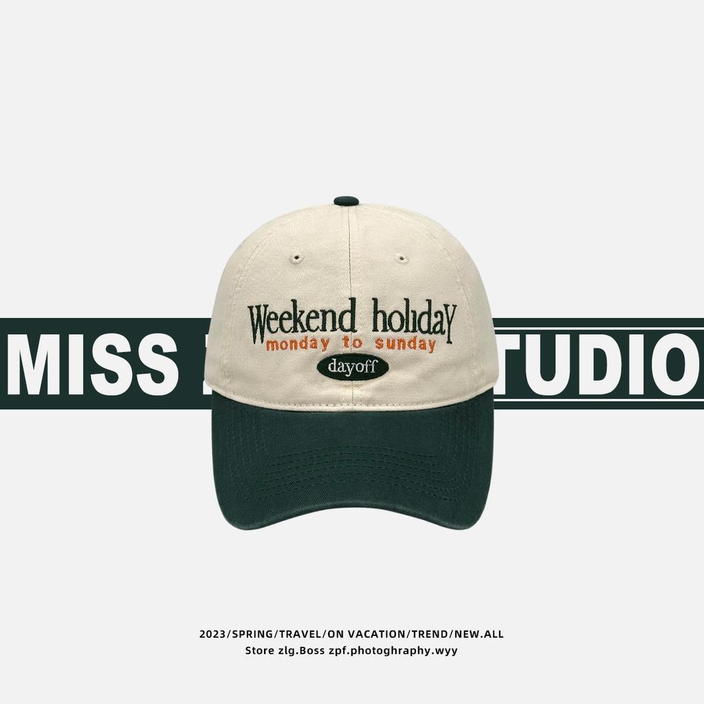 Retro color matching baseball cap women's face is small and versatile soft top cap big head circumference wide brim hat