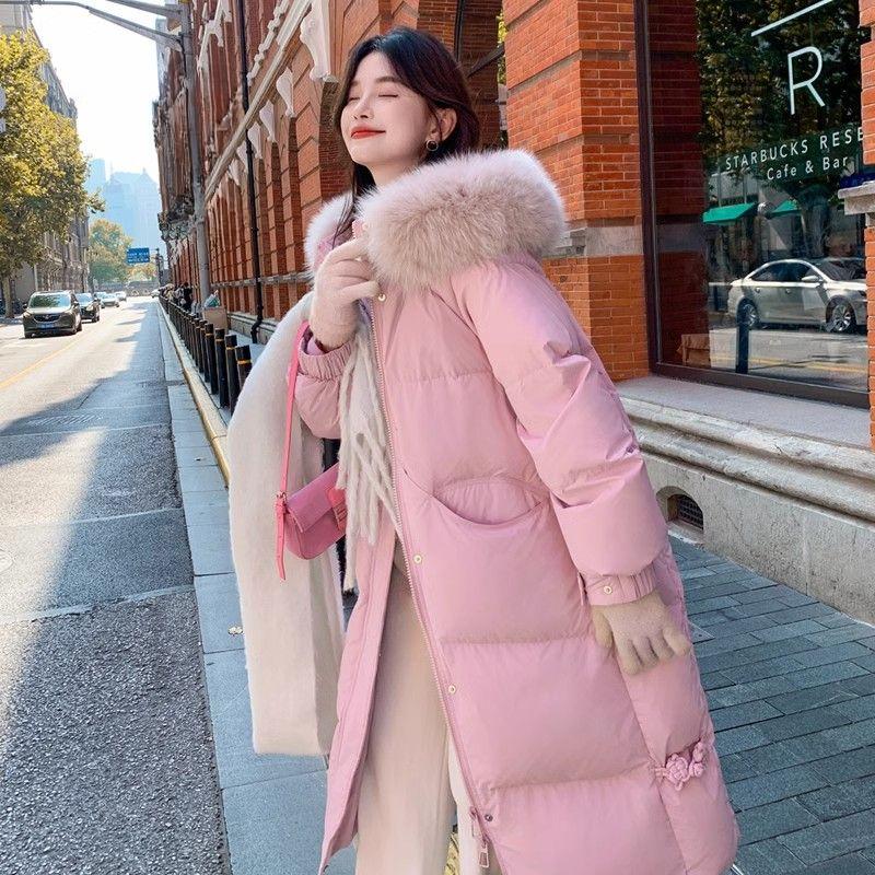Winter Loose Sweet Thickened Long Cotton with Hooded Coat for Women